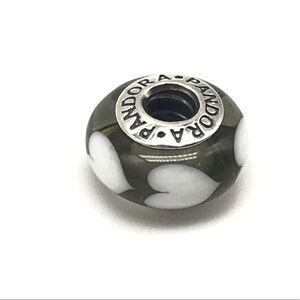 Pandora Gray Hearts Murano Glass Bead Charm